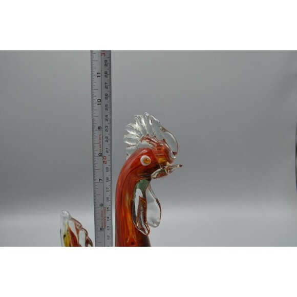 Blown Glass Rooster Figurine Red Clear Chicken Italian Style Vtg Handmade 9" - Picture 10 of 10